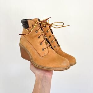 Timberland Earthkeepers Amston 6" Leather Lace-Up Wedge Bootie Brown 7